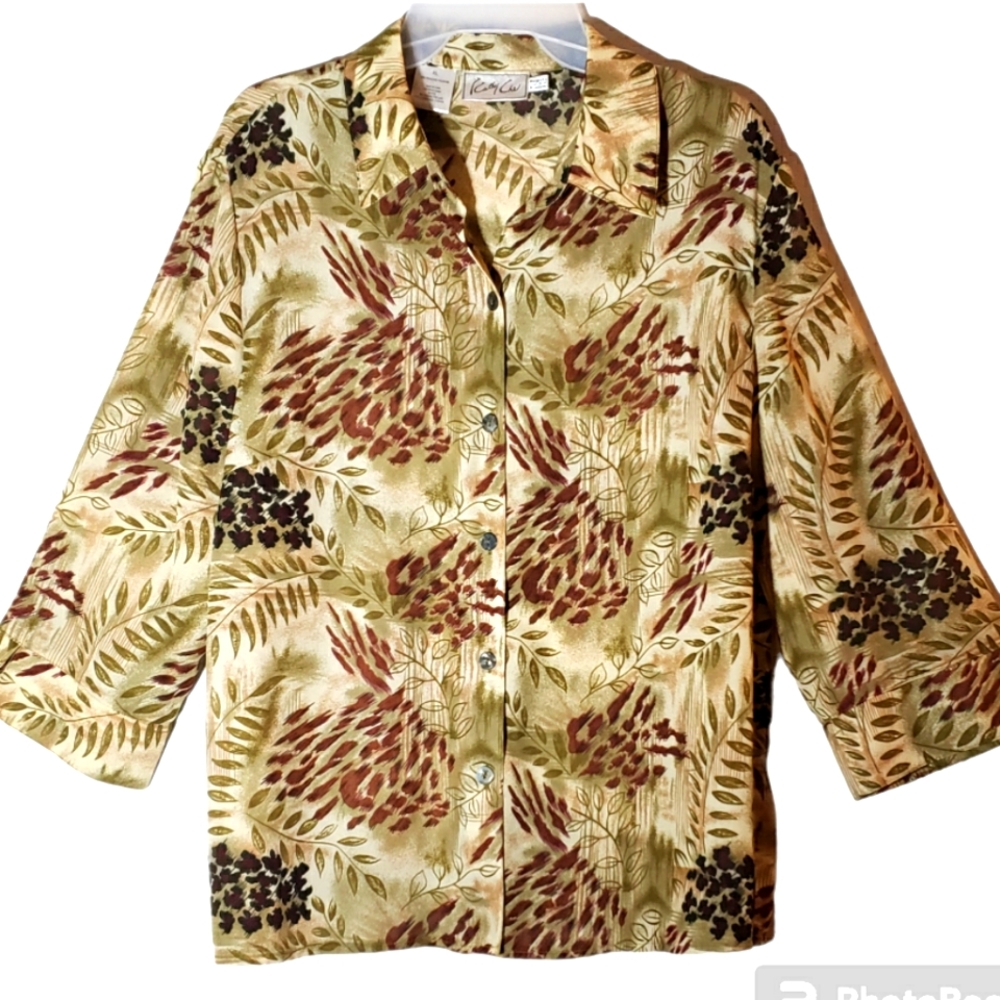 Kathy Lee women's XL fall print button down collared shirt. 2074